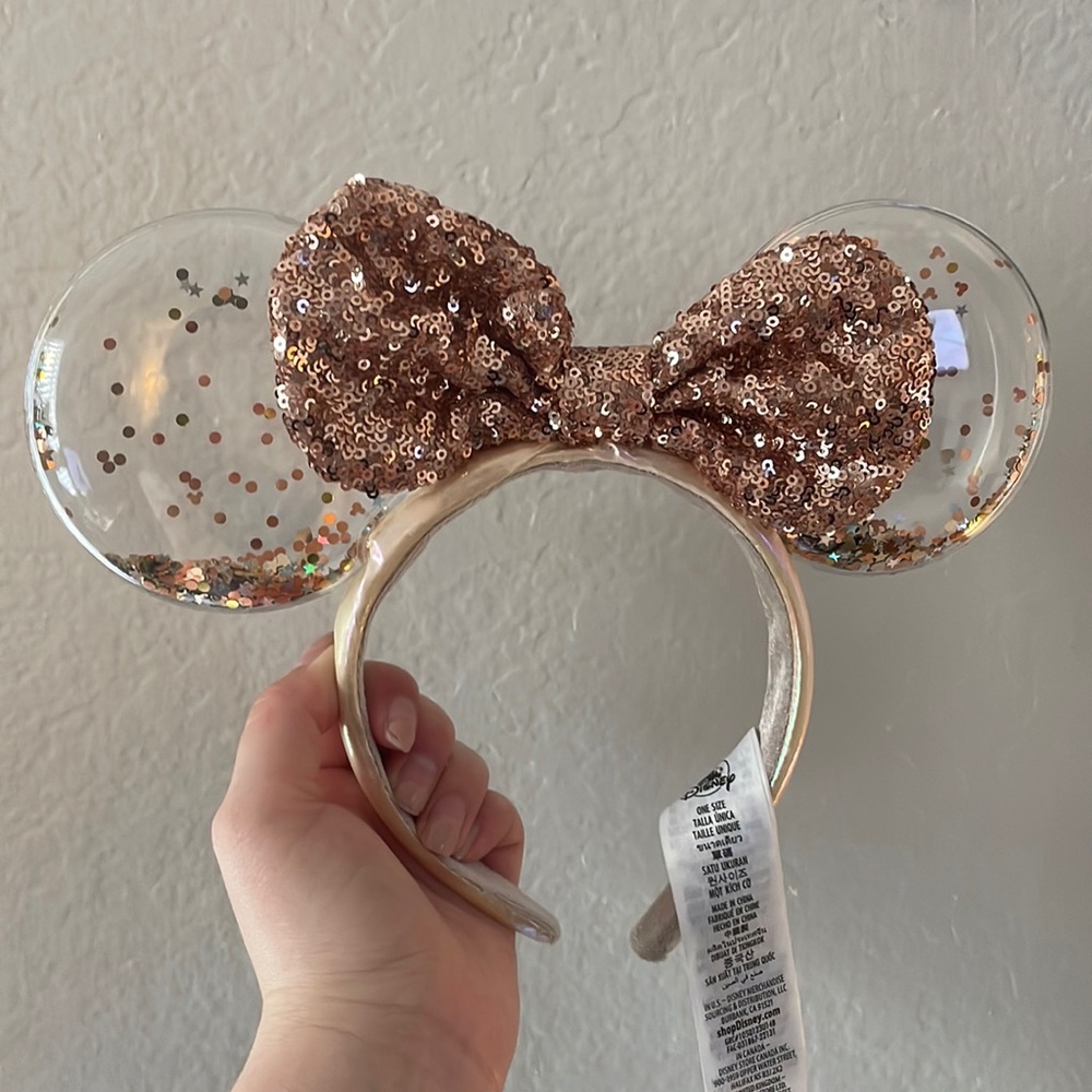 Disney Minnie Ears Rose Gold Sequin Bow W/Glitter